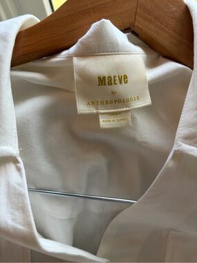Anthropologie Maeve Women's Cream Button-Front Tiered Shirt Dress